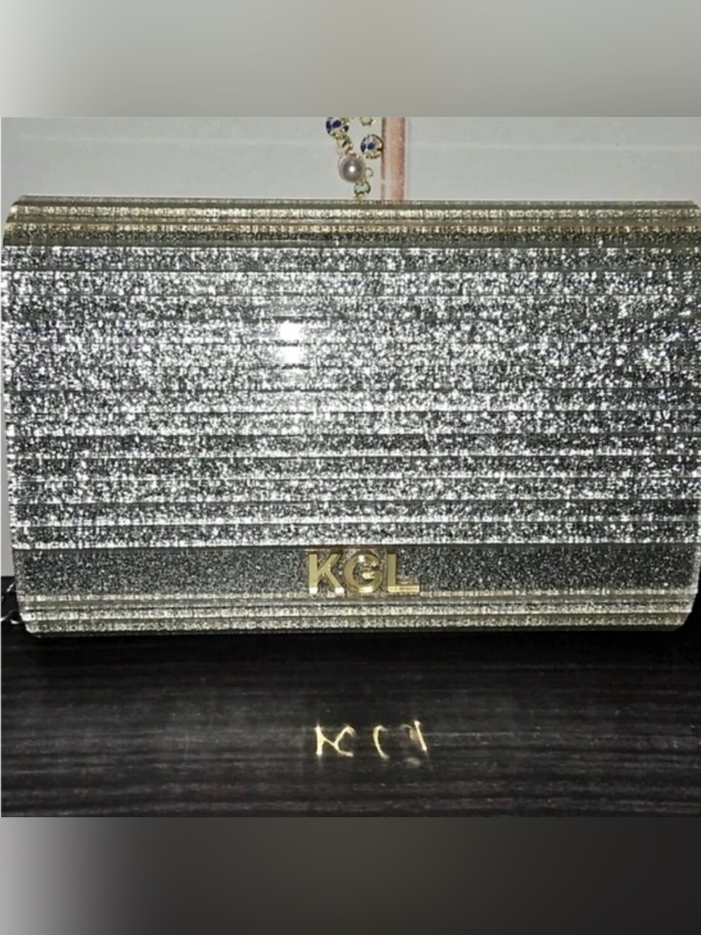 NWT Kurt Geiger London Party Glitter Envelope Clutch Rainbow Crystals Silver - Picture 3 of 10